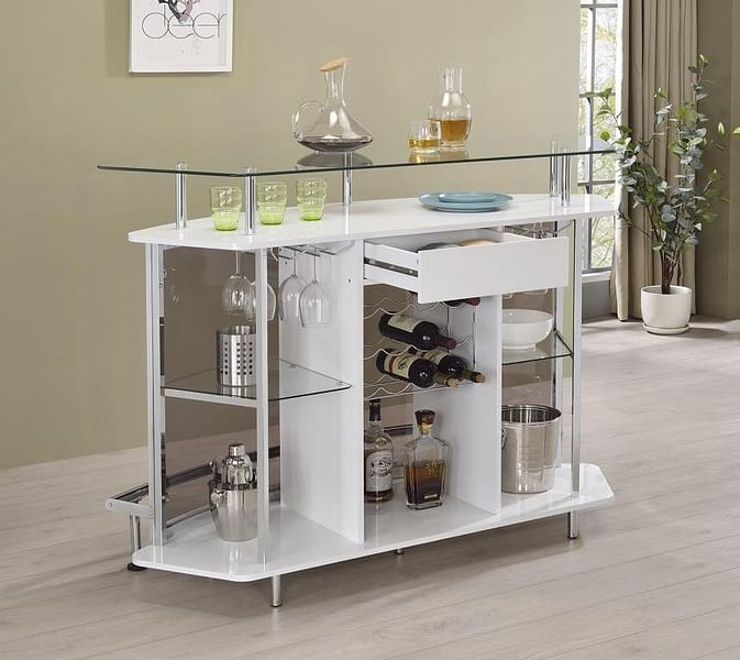 Gideon Crescent Shaped Glass Top Bar Unit with Drawer